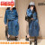 KAKV秋装韩版女童牛仔短外套开叉半身裙套装中大童两件套 蓝色 120cm