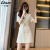 艾格小香风法式连衣裙女夏季2024新款女装纯色小众中长款显瘦西装裙子 白色S