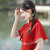 HIEWI女士红色复合蕾丝中长款新款改良年轻款复古修身中国风日常旗袍裙 6655红色披肩款套装 4XL