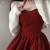 LBML红色连衣裙冬季时尚氛围感复古洋气收腰挂脖公主+外搭毛绒外套套 外套+红色裙 L