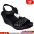 斯凯奇（Skechers）女鞋凉鞋坡跟时尚水钻聚会沙滩 BLACK/SILVER 10=40码