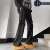ZOCI2023新款设计感高街绑带微喇叭直筒牛仔裤男黑色休闲工装裤ins 黑色 S