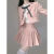 妙喆拉大翻领衬衫女小洋装粉色甜系西装套装女2024年早秋新款洋气半身裙 西装短外套 XL 120-130斤