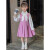 迪士尼女童春季套装2024新款秋装洋气背心裙两件套儿童公主裙时髦童装潮 紫色(打底衫+背心裙) 110(建议体重-28-32斤内)
