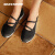 斯凯奇（Skechers）2024夏季新款女蕾丝玛丽珍休闲鞋网面透气轻便优雅单鞋 黑色/BLK 35