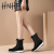 HNHF品牌雪地靴平底女士短靴圆头短筒女靴牛翻皮系带棉靴大码加绒靴子 棕色 43