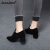 JuuJoo2024冬季新款羊反绒深口单鞋女系带粗跟高跟鞋女气质尖头女鞋子 黑色 34
