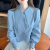 丝潇秋季新款时尚别致尖领短款上衣女设计感小众时髦洋气长袖衬衫 蓝色 S