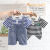 颂玫芬男童套装夏季薄款两件套条纹背带牛仔裤0-3岁男童一岁男宝宝夏款 蓝色 90码  (建议身高80-90) 厘米