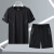 WAVE SPEED运动套装男夏季二件套晨跑运动服篮球短袖t恤冰丝面料轻薄透气 黑色 XL