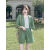 PXHU短裤女外穿西装套装夏季休闲薄款短袖外套小个子设计感两件套西服 青草绿【优质面料】 S 建议80-90
