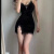 YVL爱·依服官方新款韩国绒蕾丝拼接吊带短裙女欧美ins时尚修身黑色 黑色 S