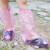 一次性鞋套加厚高筒PE靴套男女透明防水防滑防尘养殖场耐磨脚套 粉色塑料靴套5双 均码