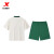 特步（XTEP）套装女子活力系列2024年夏季新款重塑复古短袖针织套装女装运动服 棉花白/藤蔓绿 S