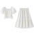 妙曼芬女童夏季套装2024年新款时尚洋气公主套裙白色短袖半身短裙两件套 乳白色 150cm