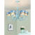 花灯罩地中海风格蓝色吊灯简约温馨客厅灯卧室灯餐厅儿童房装饰灯 白色8头+水钻格灯罩