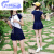 木兰旅韩版裙式保守少女装初中学生分体岁女孩子大童游泳衣 L码75-90斤