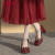 百丽香奈春夏季新款水钻带防水台法式玛丽珍2024鞋子女百搭珍珠粗跟高跟鞋 酒红色 34
