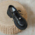 奢驰路易（SECHILOUIS）品牌黑色小皮鞋女春秋季2024年新款增高厚底松糕单鞋系带英伦风 黑色 34