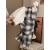 UJXW韩版假两件拼接Polo领泡泡袖衬衫女小个子辣妹掐腰格子短袖2024夏 灰色半身裙腰带 S 建议7590斤
