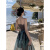 成京欧尼小个子海边沙滩照相穿的裙子茶歇法式复古扎染抹胸连衣裙女夏季气