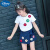 迪士尼女童夏装2024新款时髦套装韩版洋气女孩衣服儿童短袖两件套潮童装 八朵花短袖套装 白色 120cm
