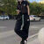 UOSU学院风运动套装女夏季薄款宽松短袖polo衫跑步阔腿长裤休闲两 黑色套装 （两件套） M （80-100斤）