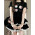 珈岑女士短袖高档上衣女时尚一点白搭甜辣风蕾丝领短袖T恤猫玩偶挂件 黑色上衣+蛋糕短裙 XL