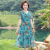 夜葵40-60岁中年女士夏天穿的短袖裙子2024新款夏装连衣裙印花女装夏 蓝色 XL