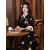 LBML新中式连衣裙黑色加绒旗袍2023冬季新款改良版复古中国风气质淑女 黑色 加绒 S
