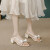 范途森（FANTUSEN）凉鞋女2024年新款夏季小清新花朵露趾高跟(大于8cm)鱼嘴鞋子女 白色 35
