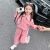 迪士尼（Disney）女童春季套装新款儿童装女宝宝秋装衣服女孩洋气工装两件套潮 粉红色 90cm