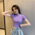谷蒂思 纯欲辣妹紧身弹力T恤女2024夏季修身显瘦高腰短袖半高领上衣女 紫色 M
