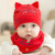 贝迪牛（badynoo） 婴儿帽子夏季新生儿宝宝胎帽室内空调护头卤门儿童全棉套头帽三角巾 红色小熊帽子+三角巾 均码 0-10个月