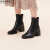 红科（HONGKEE）2022年冬季新款女鞋牛皮方头粗跟短筒优雅时尚靴子女   HC22S412 黑色 37