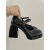源品福黑色复古粗跟高跟鞋皮鞋女2023春季法式配裙子玛丽珍鞋单鞋 黑色 38