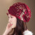 女士化疗后戴的薄款帽子光头帽子夏季透气包头开颅蕾丝月子帽薄款 双色绣线酒红 均码(54-60cm有弹性)