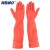 海斯迪克 植绒加长手套 加绒清洁手套 防水防滑耐磨洗碗手套45cm HKsq-596 橘红色1双 S 