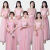 珍妮羊伴娘服长款新款韩版姐妹团修身显瘦新娘敬酒服宴会晚礼服裙 25系粉色灯笼袖 加大码(125-150斤)