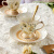 山头林村下午茶餐具法式法式描金复古咖啡杯碟欧式镂空陶瓷茶壶套装英式下 稻香大茶壶+4杯4碟+4个镂空雕花