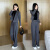 图美其高级时尚职业套装女春秋新款小个子短款西装外套直筒裤两件套 灰色套装 XXL(121-130斤)