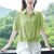MXRP麻料女装亚麻高级短款棉麻衬衫女2023夏季新款短袖韩版系带时尚小 牛油果绿 8170# M 95-105斤