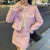MBJO小香风半身裙高级感时尚套装女秋冬新款加厚短外套+两件套 粉色短外套（加棉加厚） S 80-96斤