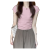 凯柏诺纯欲辣妹收腰粉色短袖T恤女2023夏季设计感褶皱正肩体恤针织上衣 浅粉色上衣 S