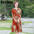 百丽驼美士（BALITOMMS）夏装中袖气质女士过膝裙高贵40岁50洋气 红色 XL