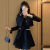 FQCK加棉新款小众设计高级感气质复古黑色裙子两件小香风套装女春秋装 黑色外套+裙子 S