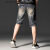 HTEEC香港潮牌夏季新款短裤破洞做旧印第安人刺绣蓝色青年牛仔裤男 蓝色 31