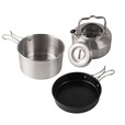 爱加芬户外不锈钢套锅露营便携自驾游烧水壶煮汤锅不粘煎盘野营锅具 木柄3件套锅
