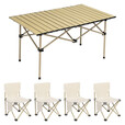 野徒者露营装备全套户外桌椅折叠桌椅套装便携式蛋卷桌野餐烧烤露营桌椅 120桌七件套【一桌六椅】米色 便携式露营桌椅套餐
