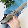 瑞士折叠刀高硬度锋利开刃荒野求生户外多功能刀具防身随身便携小 灰色进口大马士革钢